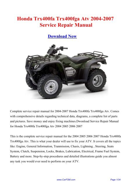 2004-2007 Honda Trx400fa Trx400fga Atv Service Repair ... - Carfsm