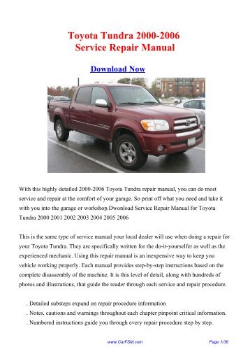 Download Toyota Tundra 2000-2006 Workshop ... - Repair manual