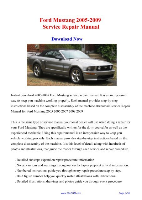 Download Ford Mustang 2005-2009 Workshop ... - Repair manual