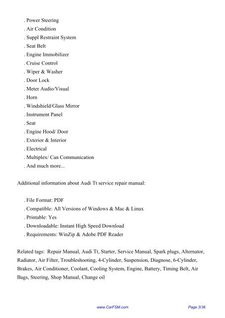 1999-2006 Audi Tt Factory Repair Manual - Carfsm