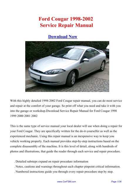 Ford Cougar 1998-2002 Service Repair Manual