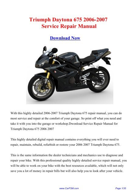 Triumph Daytona 675 2006-2007 Factory Repair Manual - Carfsm