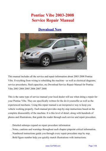 Download Pontiac Vibe 2003-2008 Workshop ... - Repair manual