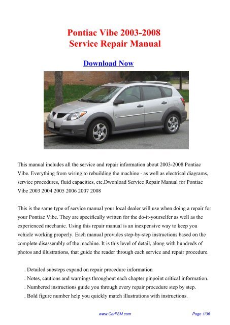 2008 pontiac vibe service manual