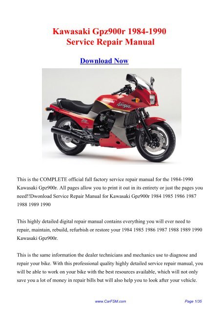 Download Kawasaki Gpz900r 1984-1990 Factory Repair  - Carfsm