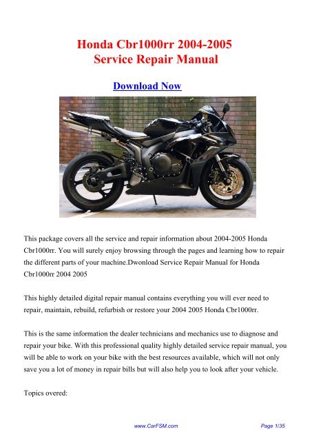 Download 2004-2005 Honda Cbr1000rr Workshop ... - Repair manual