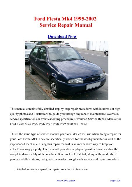 Ford Fiesta Mk4 1995 2002 Workshop Manual Repair Manual