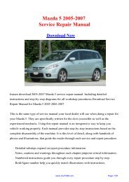 2005-2007 Mazda 5 Service Repair Manual