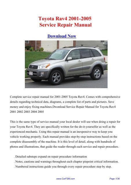 2005 toyota rav4 workshop manual