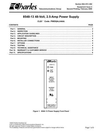 8548-13 48-Volt, 2.5-Amp Power Supply - Charles Industries, Ltd.