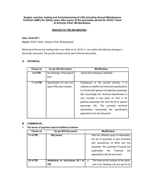Supply, erection, testing and Commissioning of Lifts ... - IDCO