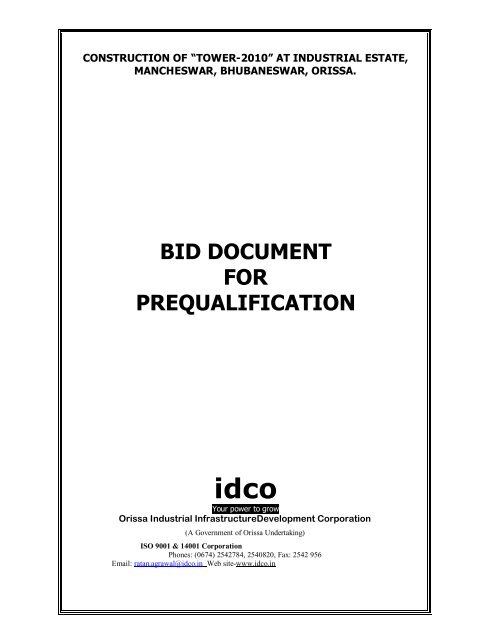 BID DOCUMENT FOR PREQUALIFICATION - IDCO