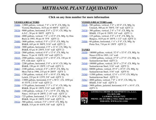 Methanol Plant Liquidation - Louisiana Chemical Equipment Co. LLC