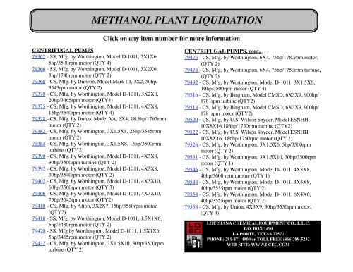 Methanol Plant Liquidation - Louisiana Chemical Equipment Co. LLC