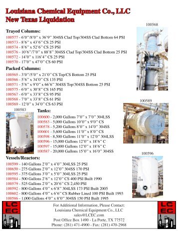 LCEC New Texas Liquidation - Louisiana Chemical Equipment Co ...