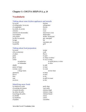 Chapter 1: COCINA HISPANA, p. 25 Vocabulario