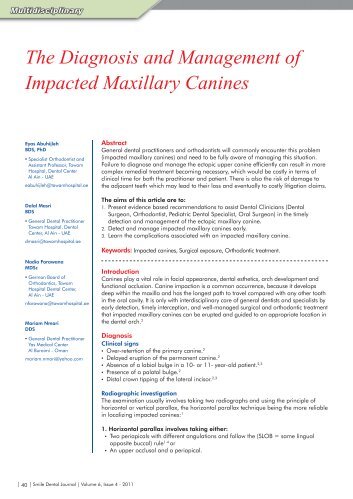 The Diagnosis and Management of Impacted Maxillary Canines