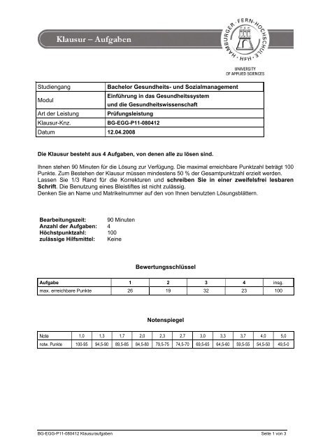 Studiengang Bachelor Gesundheits- Und Sozialmanagement Modul ...