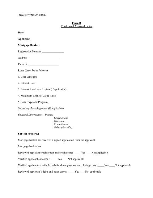 TAC 81.201 b Conditional Approval Letter