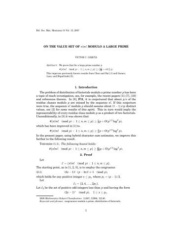 ON THE VALUE SET OF n!m! MODULO A LARGE PRIME 1 ...