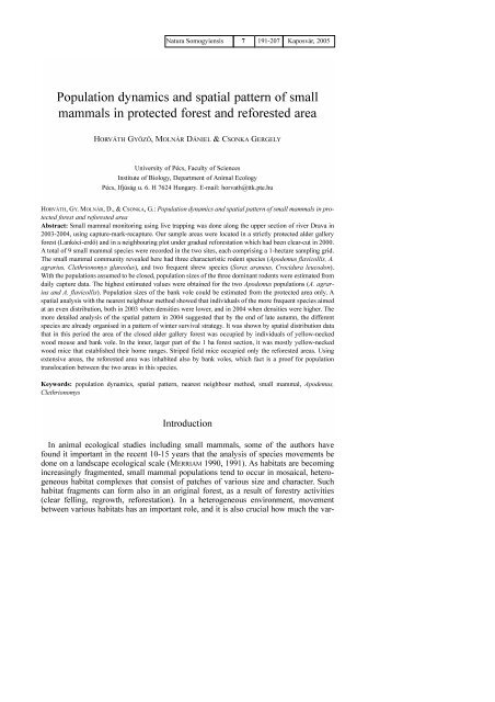 Population dynamics and spatial pattern of small mammals in ...