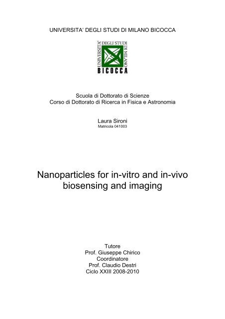 Nanoparticles for in-vitro and in-vivo biosensing and imaging