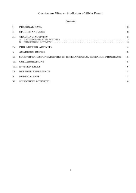 Curriculum Vitae et Studiorum of Silvia Penati - Dipartimento di ...