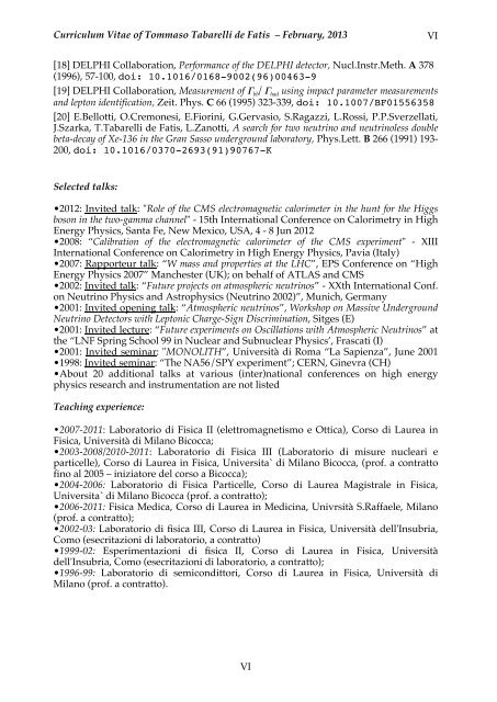 Curriculum Vitae of Tommaso Tabarelli de Fatis - Dipartimento di ...