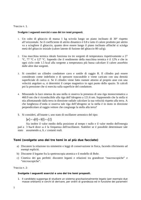 testo in formato pdf delle tre tracce della prova scritta