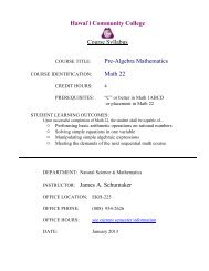 Hawai#i Community College Course Syllabus Pre-Algebra ...