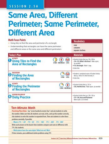 Same Area, Different Perimeter - Investigations