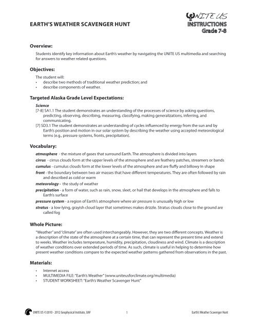 Earths Weather Scavenger Hunt Arctic Climate Modeling Program