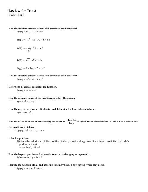 Review for Test 2