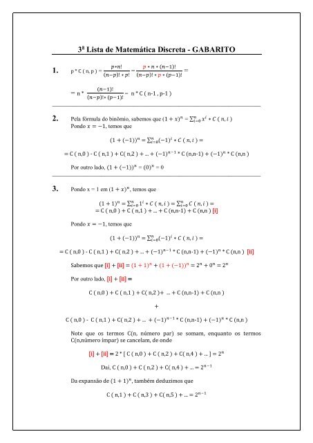 3 Lista de MatemÃ¡tica Discreta - GABARITO 1. 2. 3.