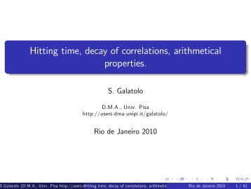 Hitting time, decay of correlations, arithmetical properties.