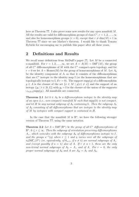 NORMAL SUBGROUPS OF DIFFEOMORPHISM AND ...