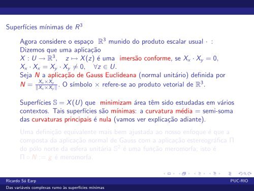 Das variáveis complexas rumo às superfícies mínimas