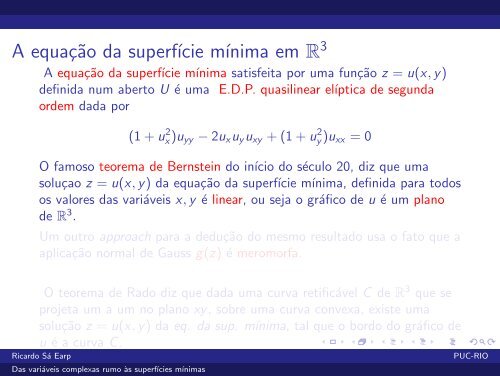 Das variáveis complexas rumo às superfícies mínimas