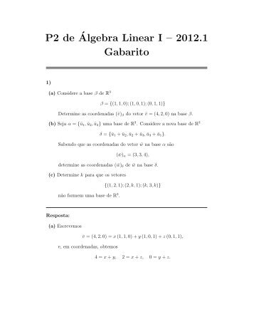 P2 deÂ´Algebra Linear I â 2012.1 Gabarito