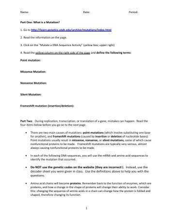 Worksheets Gene Mutation Worksheet genetic mutation worksheet point pleasant beach mutations webquest beach