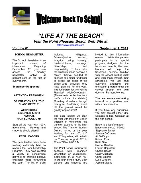 September 2011 Newsletter - Point Pleasant Beach