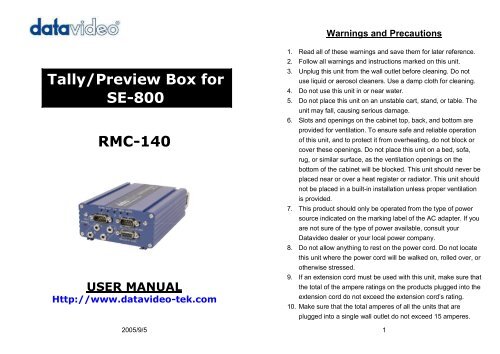 RMC-140 Manual - Datavideo