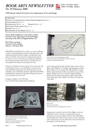 BOOK ARTS NEWSLETTER No. 39 February 2008