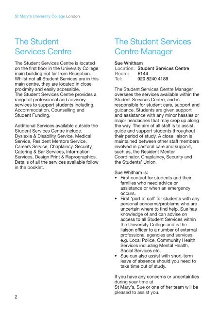 Student Services Handbook 2012/2013 - St Mary's University College