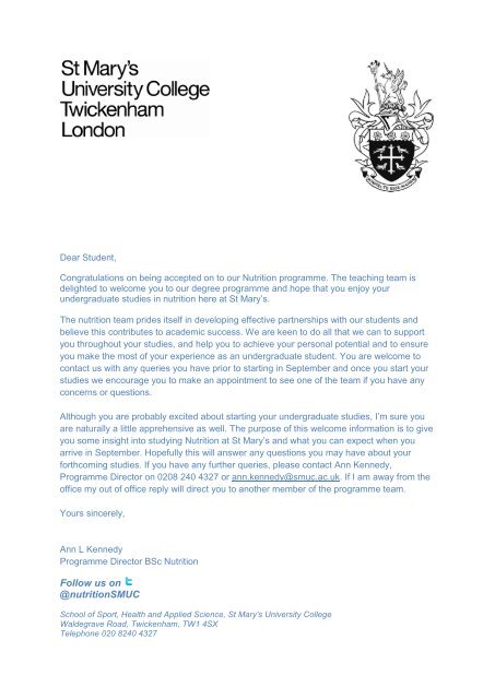 letter - St Mary's University College