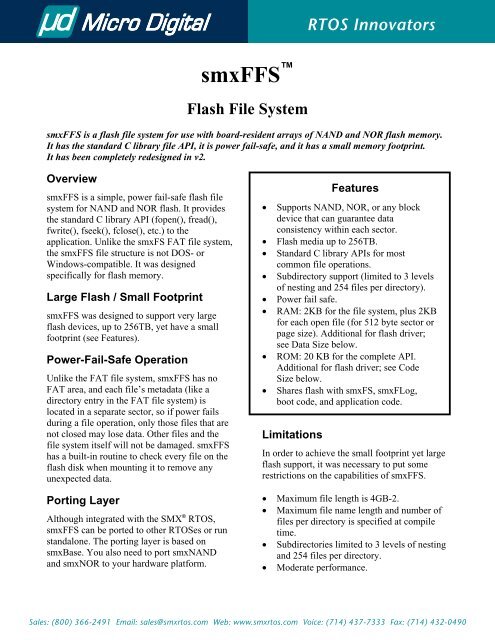 smxFFS ™ Flash File System - RTOS