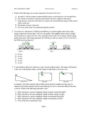 Phys 250 Sample Final Exam