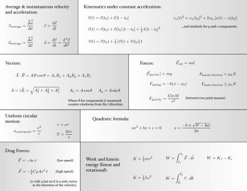 Quadratic formula: Kinematics under constant acceleration: Average ...