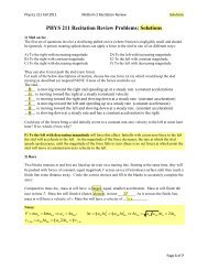 PHYS 211 Recitation Review Problems: Solutions