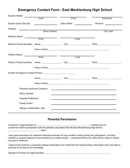 emergency contact form charlotte mecklenburg schools